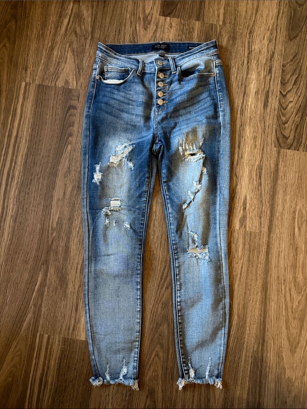 Judy Blue Medium Wash Distressed High-Rise Skinny Jeans